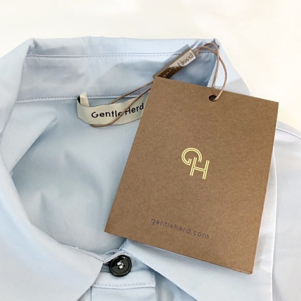 New Gentle Herd Shirt Dress Women S Light Blue Lantern Sleeve Cotton Poplin — image 5 of 8